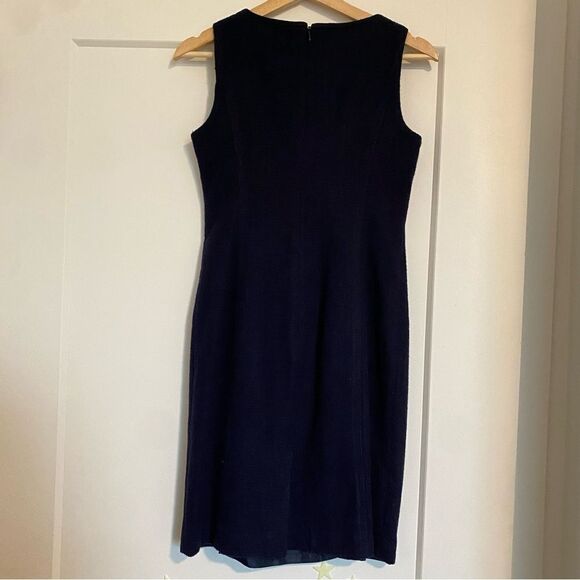 Talbots Petite Academia Blue Tweed Sheath Business Casual Sleeveless Midi Dress - Picture 6 of 6